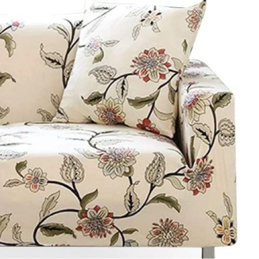 Stretchy Floral Cream Couch Slipcover